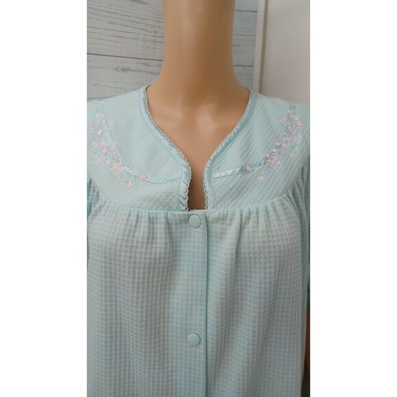 Jasmine Rose Robe Green Snap Dress Housecoat Sz M Waffle - Picture 2 of 7